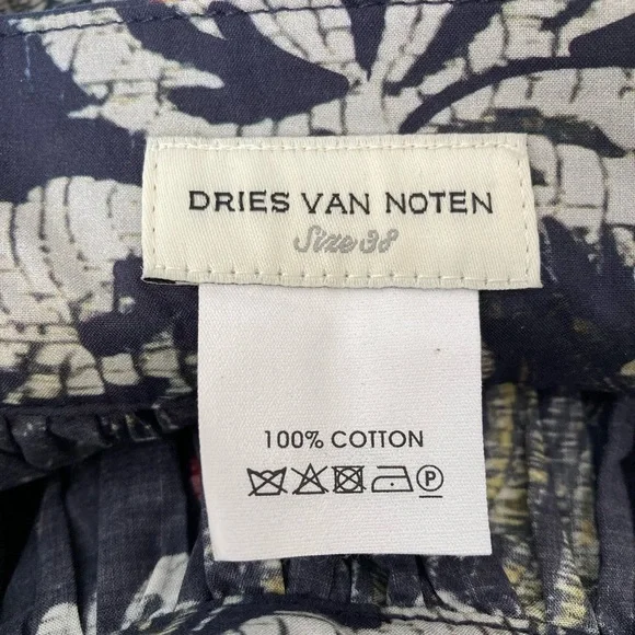 Dries Van Noten Aline Midi Skirt Floral Cotton Voile Deep Ocean Blue - Picture 10 of 14